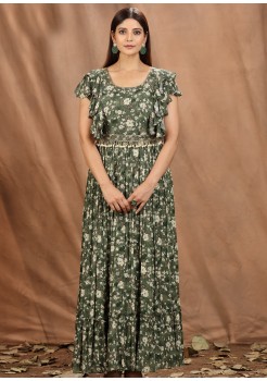 Green  Viscose Designer  Gown